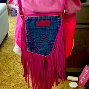 LAST CHANCE Wrangler Jeans DenimWestern Crossbody Passport Bag - Pink and Blue